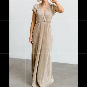 Champagne Pleated Maxi Dress